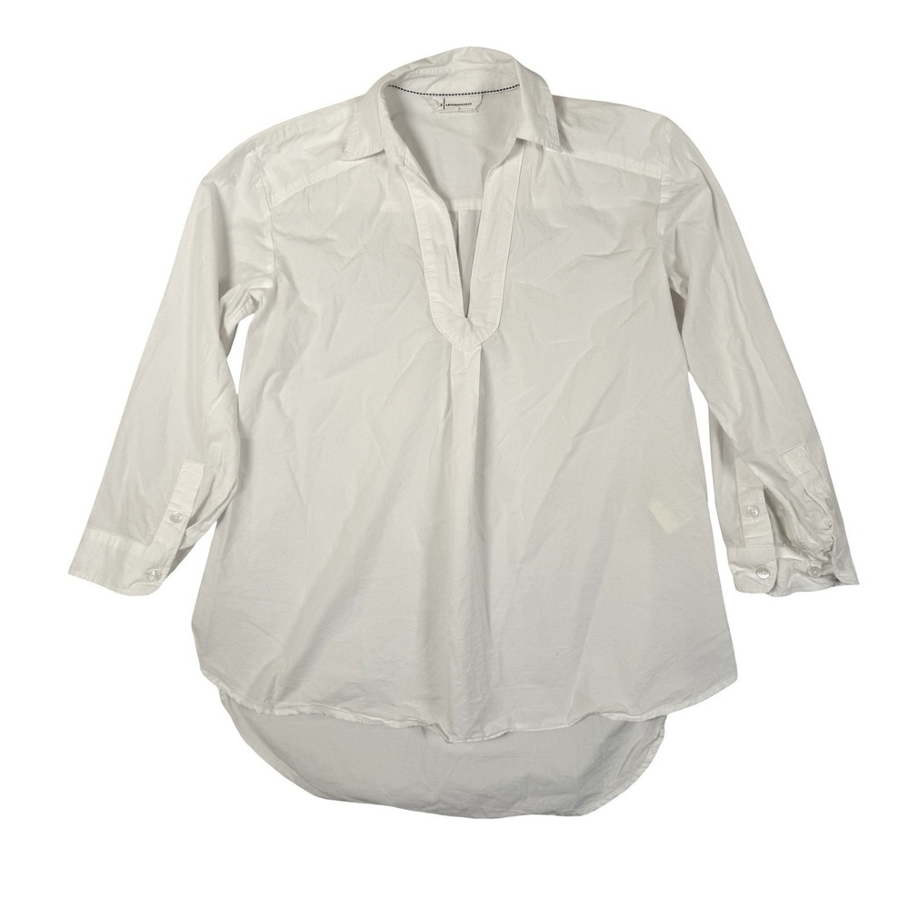 Anthropologie Polo Collared 3/4 Sleeve‎ Shirt Womens Small White Pullover